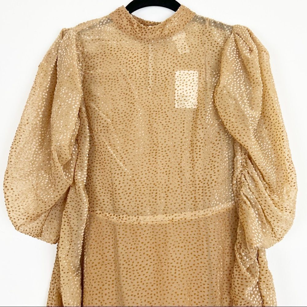 H&M Puff Sleeved Mini Dress in Dark Beige, Size 4 - Picture 4 of 16